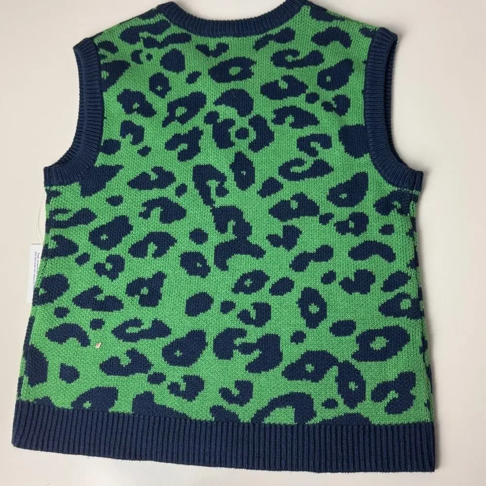 Old Navy Green and Blue Leopard Print Sweater Vest Sz 5T New With Tags